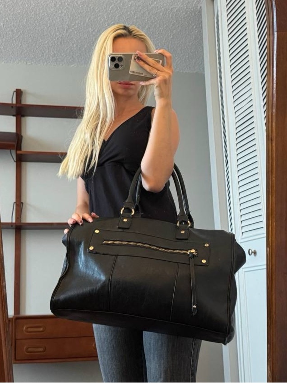 Aldo Black Tote with Gold Hardware